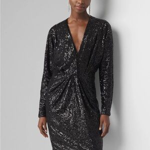 Black Sequin V-Neck Dress